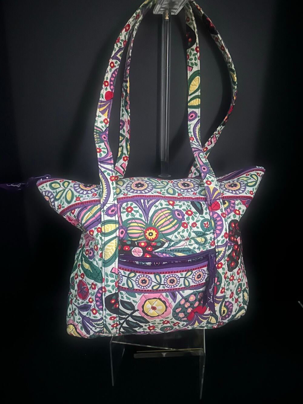Vera Bradley Viva La Vera Retired Quilted Shoulder Tote Bag Floral Purple Green